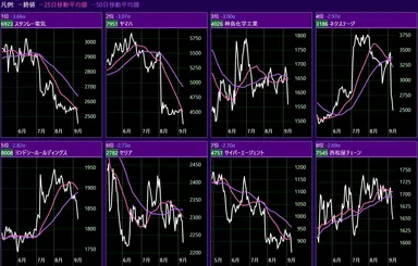 顕著な値動きをした銘柄をピックアップして一覧表示した例