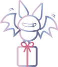 キャラクターのコウモリがプレゼントを運ぶ