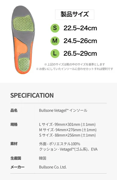 Bullsone Vetagel(TM)ハイブリッドインソール12