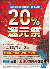 名古屋駅新幹線地下街エスカ「20％還元祭」