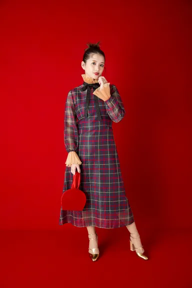 リボンラメチェックワンピース