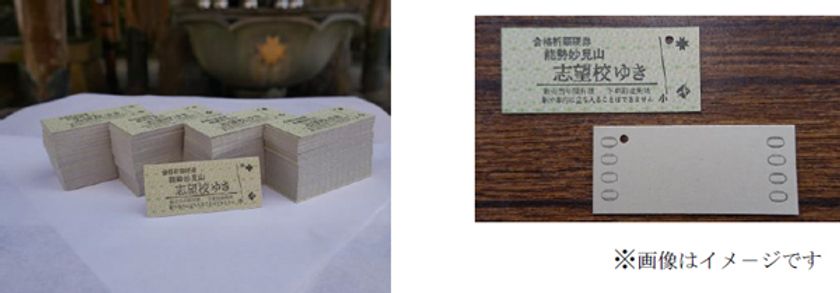 能勢妙見山「開運殿」で開運合格祈祷をした
「合格祈願硬券・志望校ゆき」を配付します。