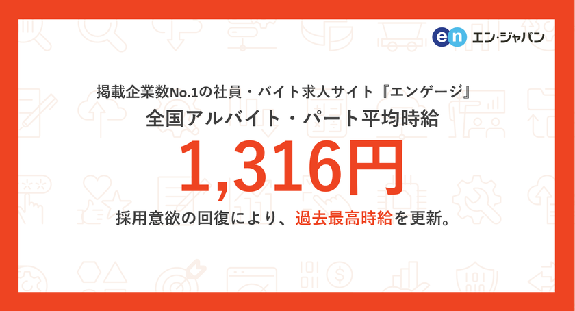 掲載企業数No.1 求人サイト『エンゲージ』
アルバイト・パート平均時給調査（2023年12月度）