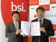 写真左より、BSIグループジャパン株式会社 代表取締役社長 漆原 将樹、株式会社パソナHRソリューション 代表取締役会長 石田 正則様