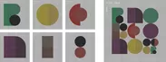 Masahiko Kajima氏が西陣織柄から考案した6種類のリ・デザインデジタルデータ(左)と組み合わせデザイン例(右)