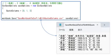 指定した列を引用符で囲んでCSV出力(DioDocs for Excel)