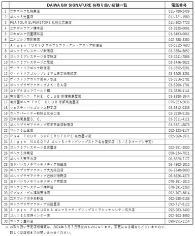 DAIWA GIII SIGNATUREお取扱店舗一覧
