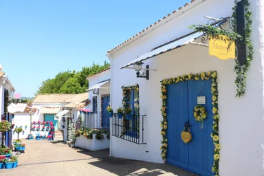 花で飾られた白壁の街並み（昨年の様子）