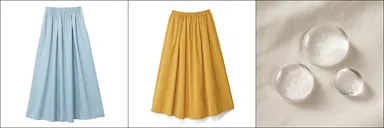 写真＜左＞ライトブルー　＜中央＞マスタード　＜右＞はっ水加工