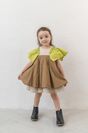 Balloon Volume “Ballerina Mini Dress” CAMEL× GREEN APPLE
