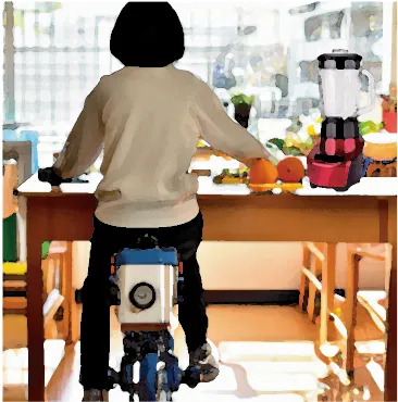 MOMOテラス_自転車発電ミックスジュースイメージ_生成AI水彩画