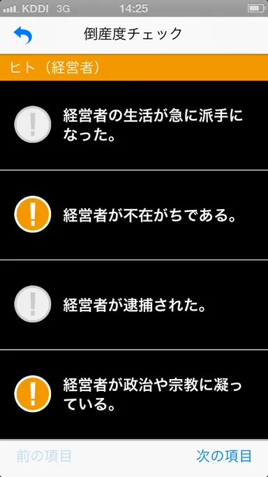 倒産度チェック画面