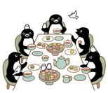 新作版画「ペンギンと文鳥のマカロンパーティー」110,000円(税込) 43×50cm