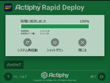 イメージのバックアップ完了画面