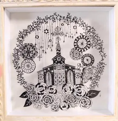 大浦天主堂を描いた「祈り-l」隠れキリシタンの祈りの言葉が隠れている