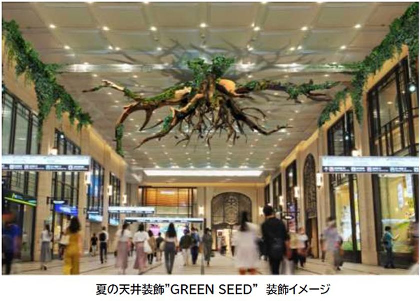 大阪梅田ツインタワーズ・ノース1階 南北コンコース
夏の天井装飾“GREEN SEED” テーマは
「大樹とともに、また踏み出す。」
5月29日（水）～6月25日（火）の28日間で実施します