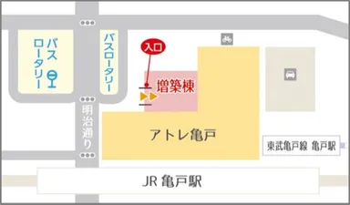 アトレ亀戸平面図(延床面積 約33,100m2 → 増床後 約36,000m2)