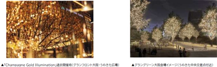 うめきたエリアが
シャンパンゴールド色の輝きに包まれる
「Champagne Gold Illumination in UMEKITA」
開催期間：11月7日（木）～2025年2月28日（金）