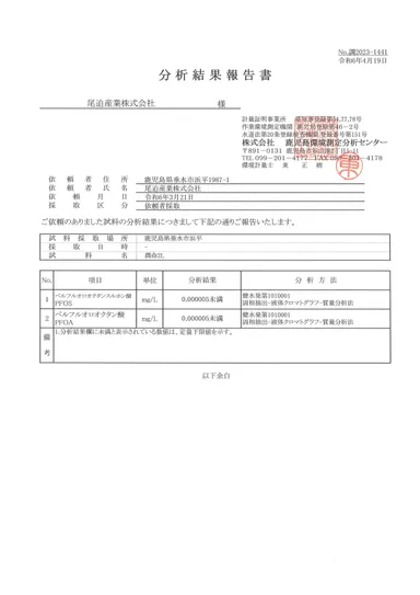 PFOS・PFOA試験結果