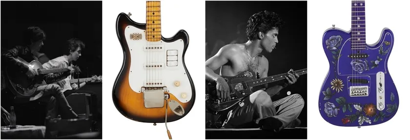 ジョージ・ハリスン 左 (c)tracks.co.uk /右 (C)Julien's Auctions プリンス左 (C)Michael Putland Contributor Getty Images/右 (C)Julien's Auctions