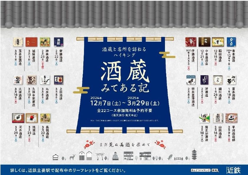 ～酒蔵と名所を巡るハイキング～
「酒蔵みてある記」を開催！
お酒の試飲や、清酒などが当たる「お楽しみ抽選会」も実施