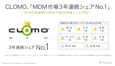 CLOMO「MDM 市場3年連続シェア NO.1」