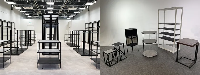 左:環境負荷を軽減するレンタル什器/右:「PANECO」を使ったサステナブル什器