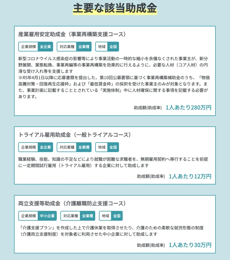 助成金診断サービス「使える助成金診断」診断結果例
