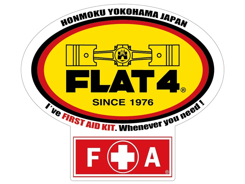 救急キット車載を伝える「FLAT4オリジナルFAステッカー」