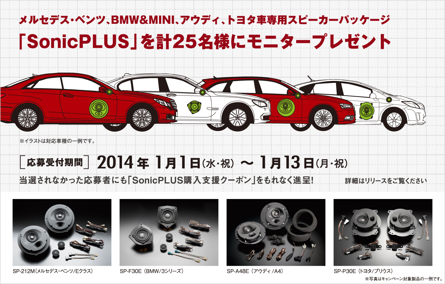 メルセデス ベンツ Bmw Mini アウディ トヨタ専用の車種別スピーカー Sonicplus を計25名様にモニター プレゼント 株式会社ソニックデザインのプレスリリース