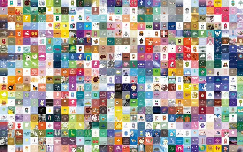 ▲インクのラベルが勢ぞろい!インクとともにラベルデザインにもストーリーがあります。