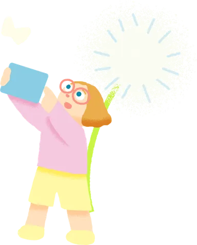 蝶をタブレットで観察する女の子