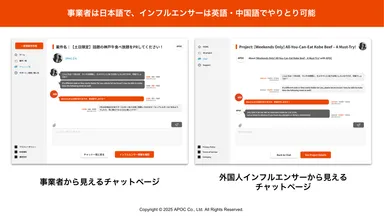チャットでの自動翻訳機能
