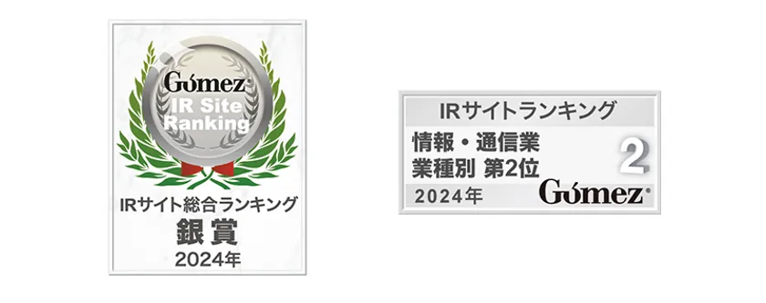 IRサイト総合ランキング 銀賞、情報・通信業 業種別 第2位