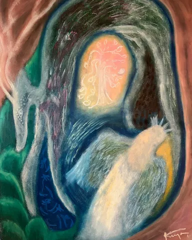 「Door in the light」500x605mm  acrylic,oilpastel