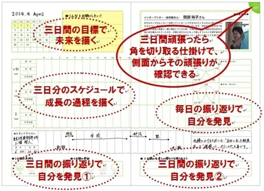 目標・スケジュール・振り返りなどを三日単位で記入
