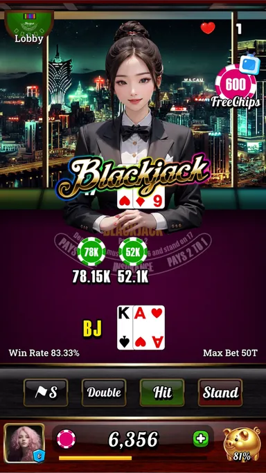 Blackjack 21 - Dealer Queens　ゲーム画面3