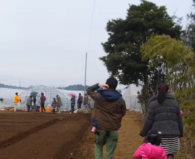 行列ができるイチゴ狩り