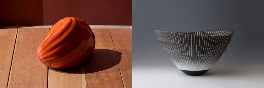 (左)築地久弥 作品/(右)保立剛 作品