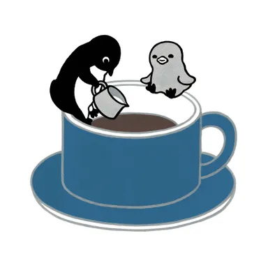 新作版画「コーヒーカップのペンギン」30×30cm 　44,000円(税込)限定100部
