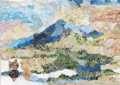 ちぎり絵　富士山の風景