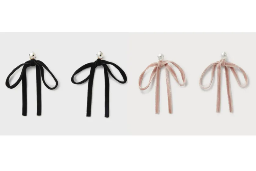 Ashore Bow Drop Earrings, Pink/Black