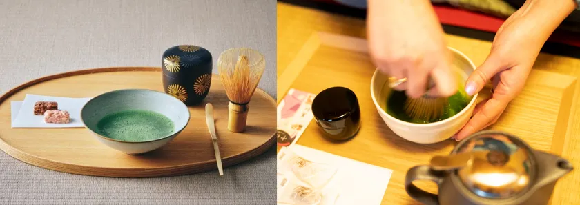 茶道具(茶碗・茶筅(ちゃせん)・茶杓(ちゃしゃく)・棗(なつめ))を使った抹茶体験