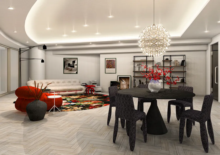 【コーディネート事例】丸みのあるデザイン家具で個性的なパワフルリビング