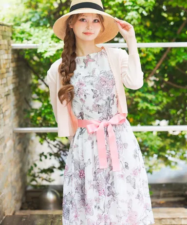 フラワーウエストリボンワンピース