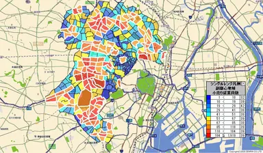 副都心地域の小売事業所の従業員数を可視化した図