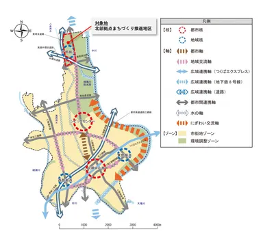 八潮市将来都市構造図(出展：八潮市都市計画マスタープラン)