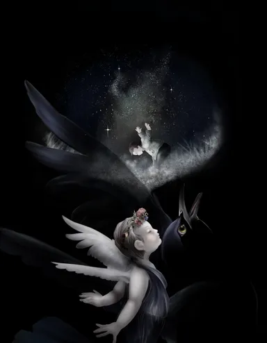 掲載作品の一例。幻想風景を得意とする黒基調が郷崎作品の特徴のひとつ