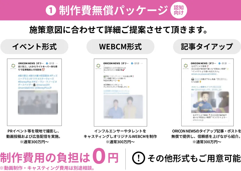 (1) 制作費無償パッケージ(認知向け)