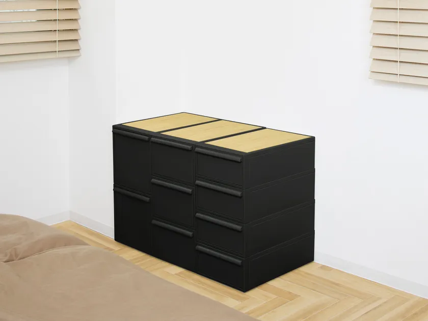 オールブラック×竹製天板